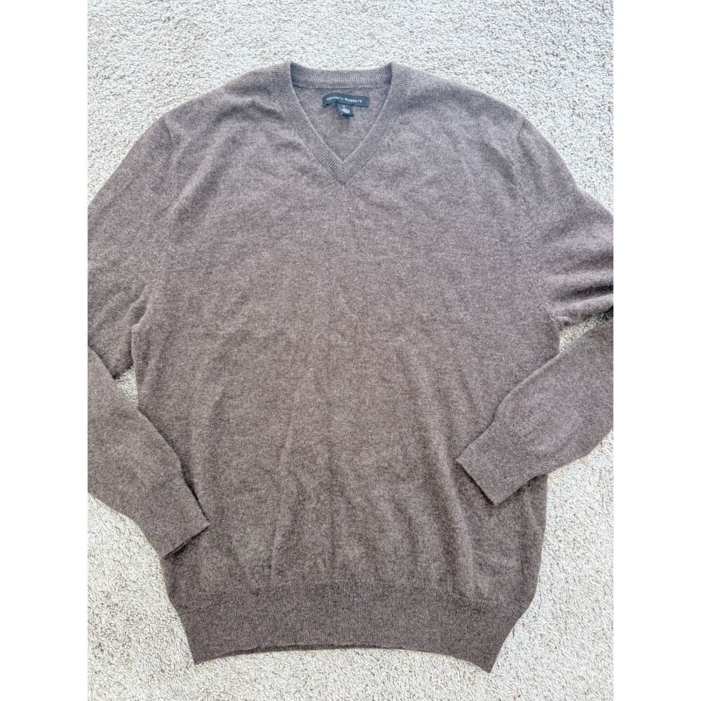 Kenneth Roberts 100% Cashmere V-Neck Sweater Brown Size Medium